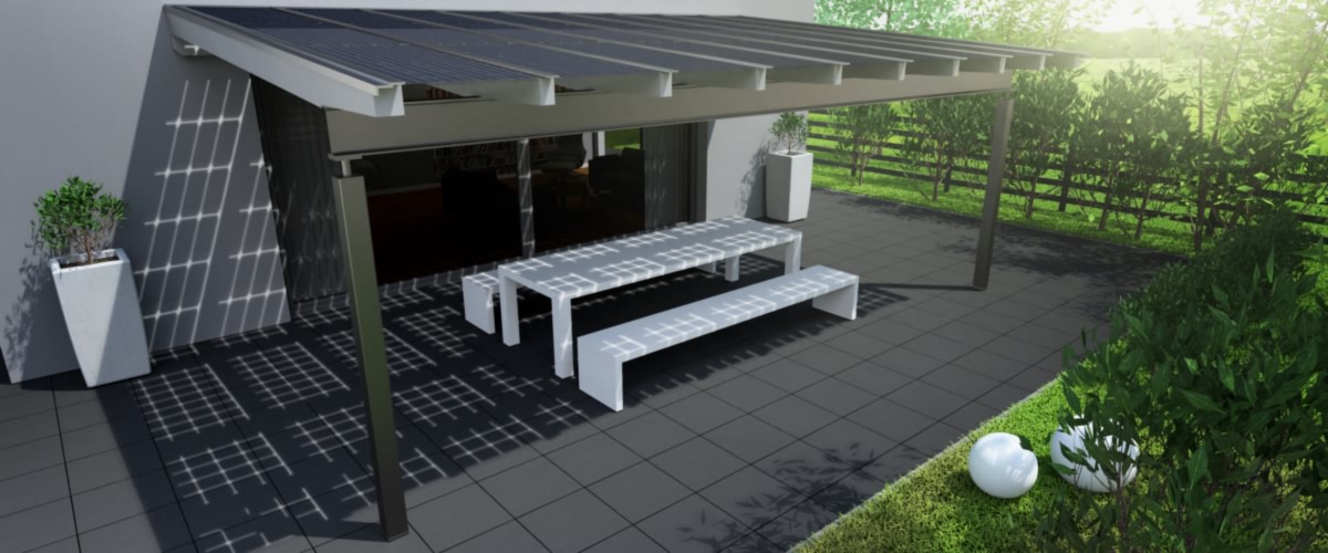 Solar Terrassenueberdachung Holz Stahl